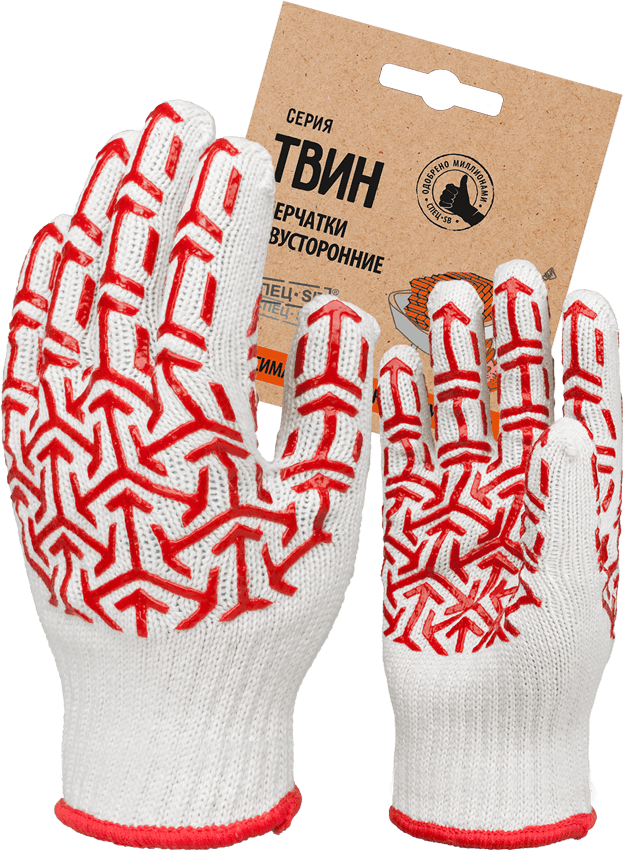 Перчатки х/б с ПВХ СТРЕЛА, 105 гр, бело-красная, картонный ярлык